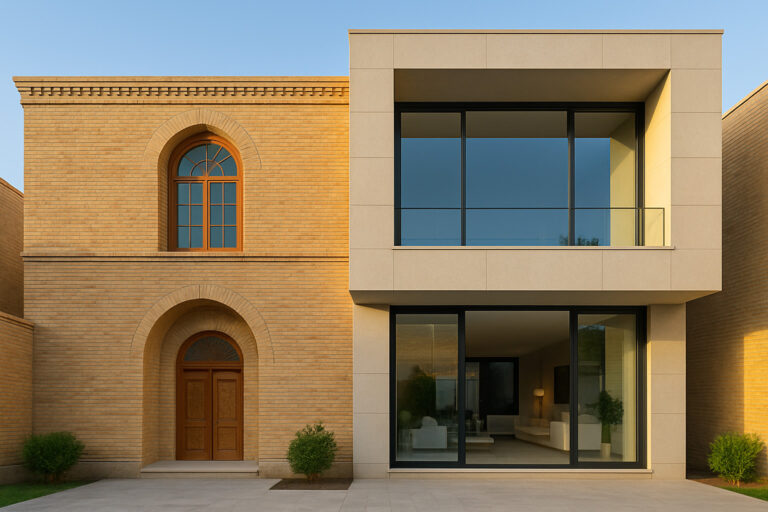 تصویری از نمای ساختمانی با ترکیب معماری سنتی و مدرن 1